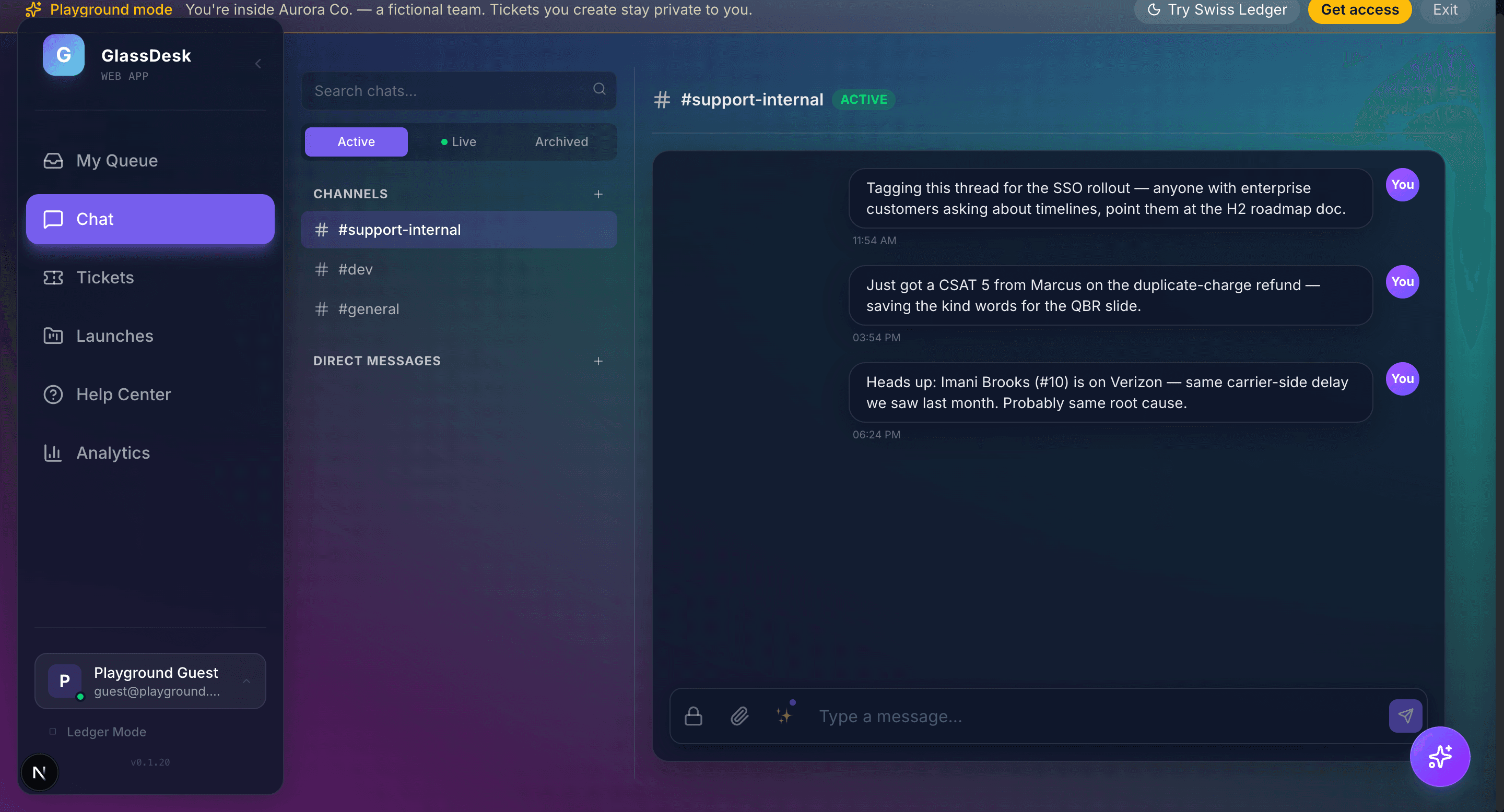 Team chat — #support-internal channel